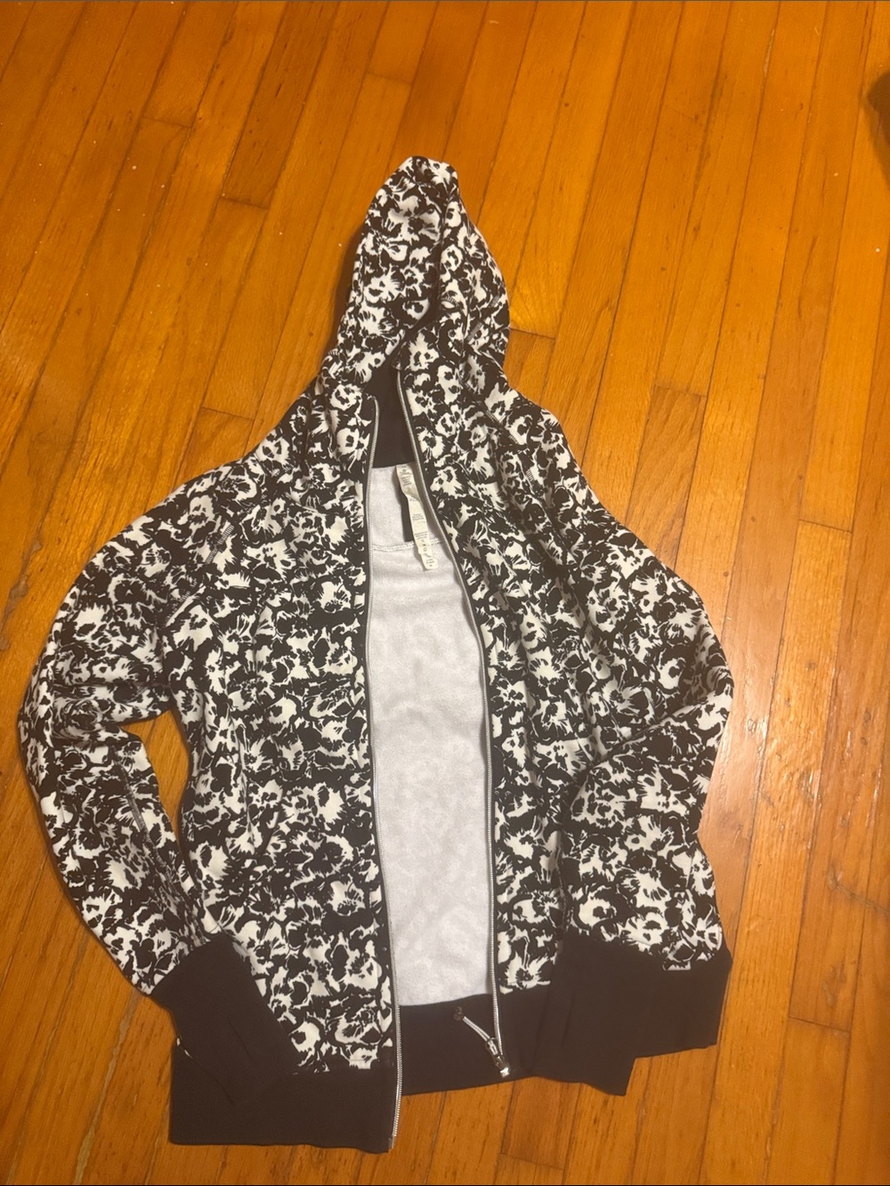 Lululemon Scuba Zip Up Hoodie - black white floral 10